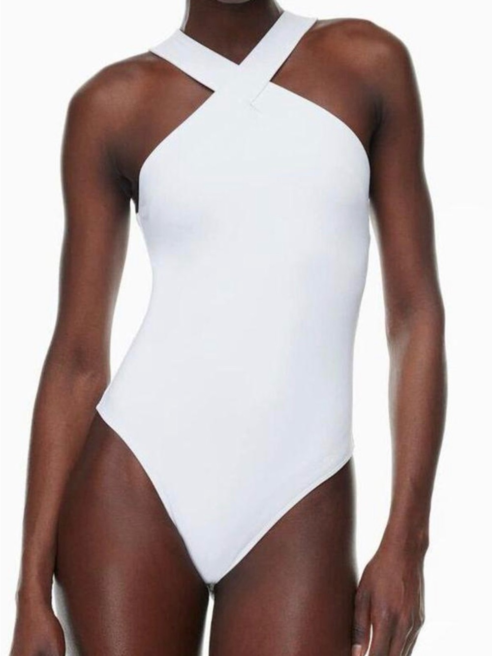 Aritzia White Cross-Strap Bodysuit